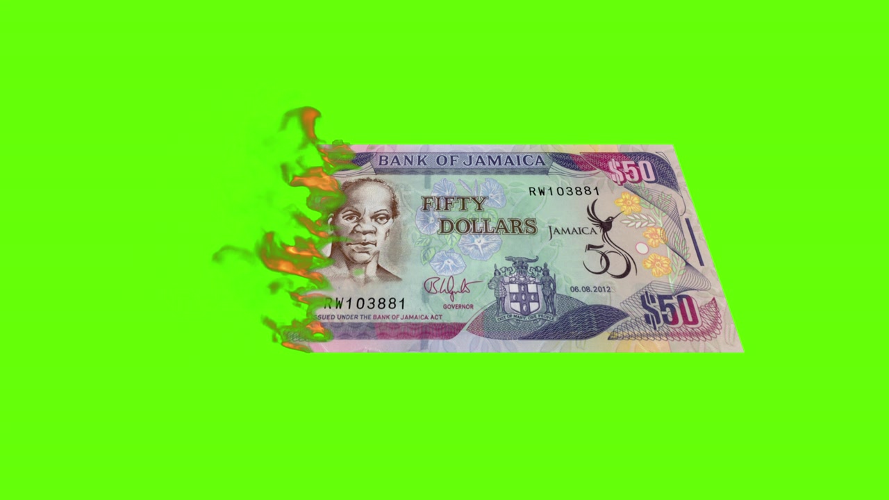 Yeşil Ekranda Yanan Jamaika 50 Dolar Banknotu