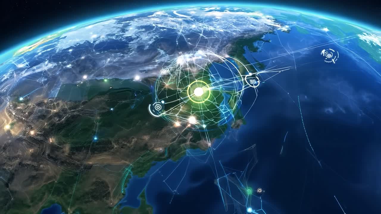 전선과 네트워크로 연결된 미래의 지구
