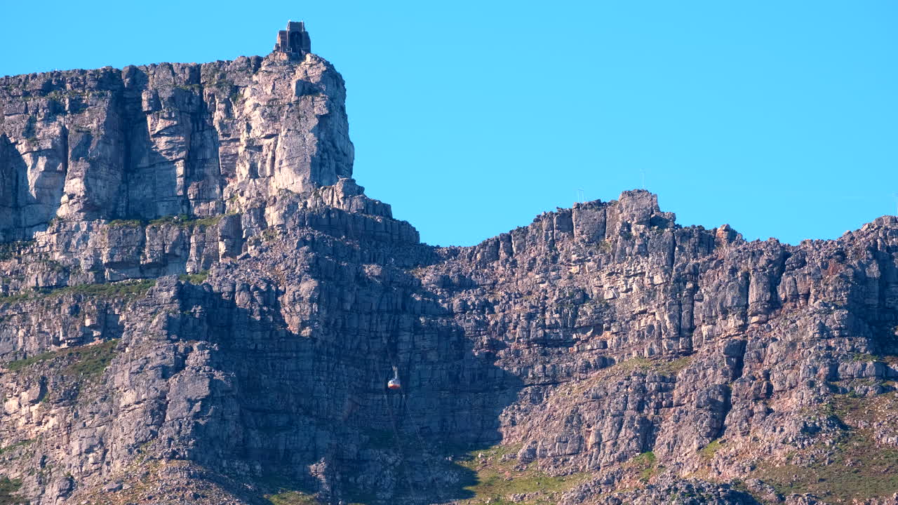 Table Mountain tourist attraction aerial cableway with cable car descending