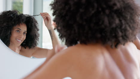 Black-woman,-natural-hair-and-afro-with-reflection