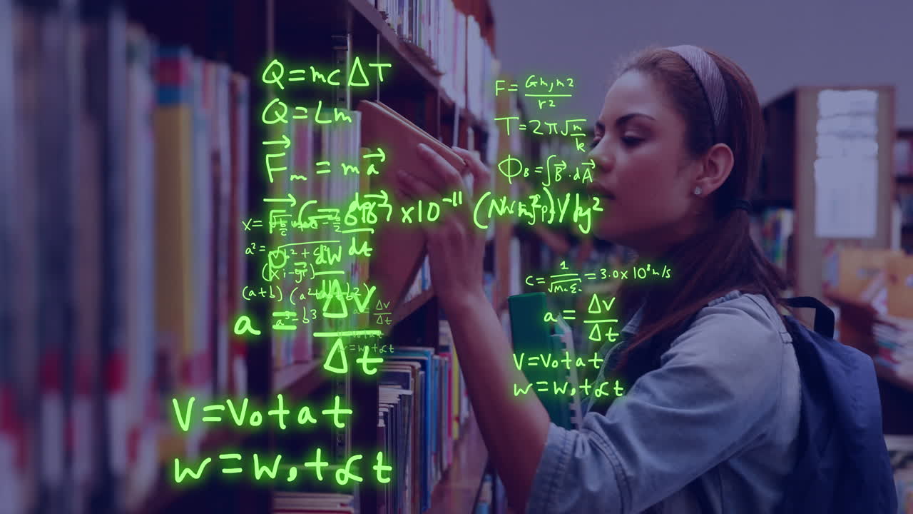 animación del procesamiento de datos científicos sobre una estudiante biracial