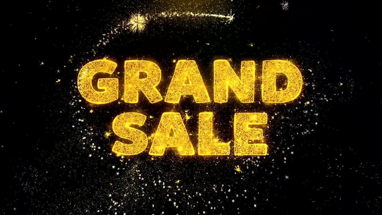금 입자 불꽃놀이 전시회에 대한 그랜드 세일 텍스트.