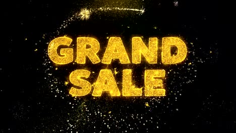 grand texte de vente sur l'affichage de feux d'artifice de particules d'or.