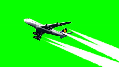 computer rendering of the flying jumbo jet plane with green screen