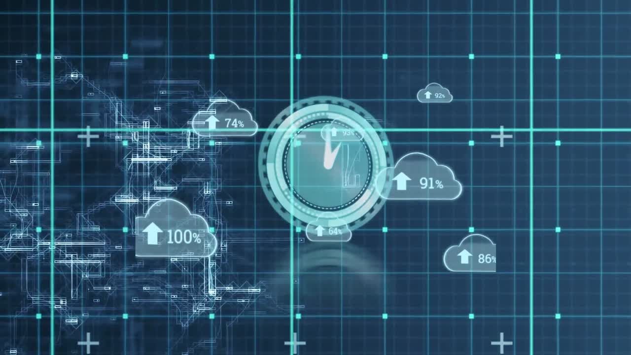 Animation of clouds with growing number over moving clock
