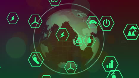 animation of network of eco icons over globe