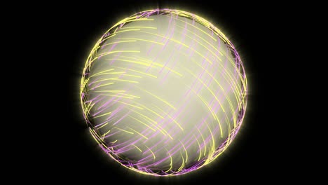 líneas de neón brillantes en 3d que se mueven alrededor de la esfera. animación con canal alfa