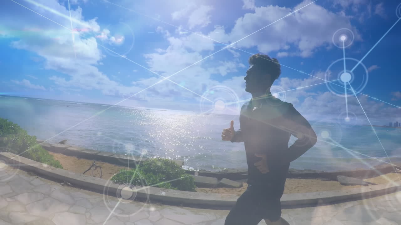 바다에서 조 ⁇ 하는  ⁇ 한 백인 남성에 대한 연결 네트워크의 애니메이션