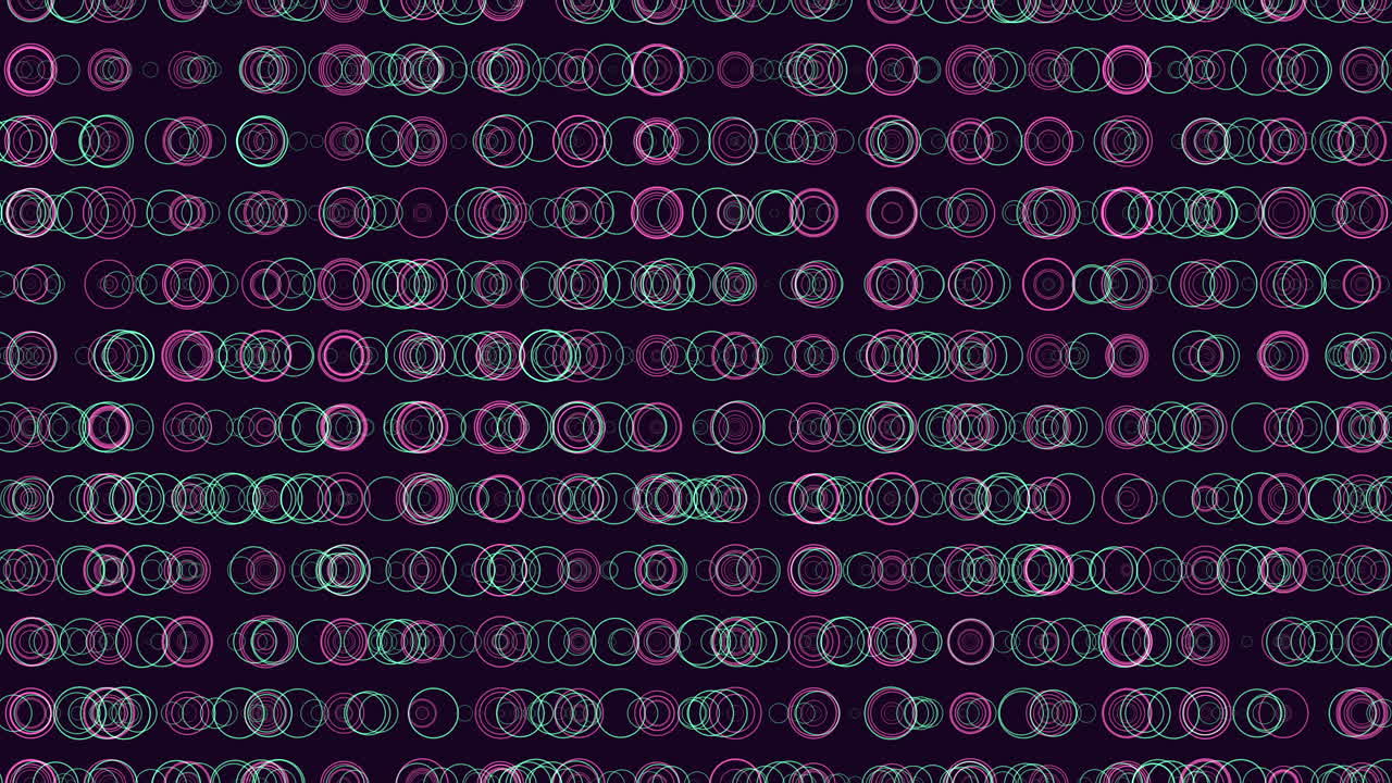 Abstract circles vibrant shades of purple and green on black background