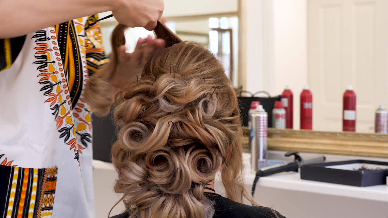 Hair styling in a beauty salon