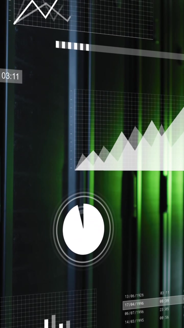 Animation of interface with statistical data processing against computer server room
