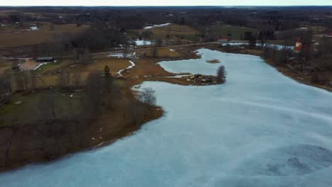 araisi lake castle in latvia aerial shot from above