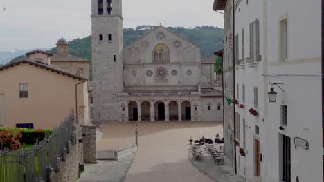 zoom out on the most famous square of spoleto called piazza del duomo completely empty