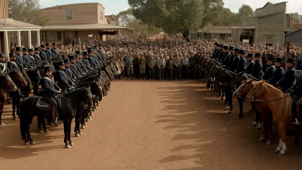 Military Parade in a Western Town