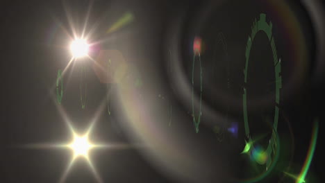 animation of loading circles forming tunnel and lens flares moving against black background