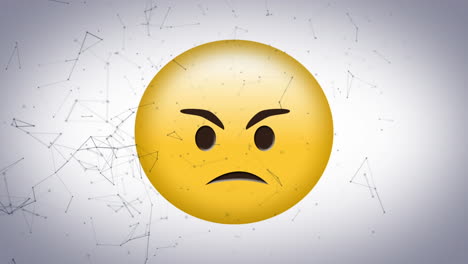 digital animation of network of connections floating over angry face emoji against grey background