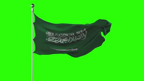 saudi arabia national flag waving on green screen. chroma key animation, politics illustration