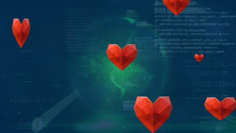 animación del procesamiento de datos sobre el globo y los corazones