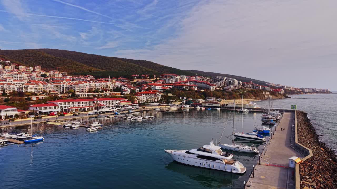 Beautiful coastal view in Bulgaria with yachts at the marina