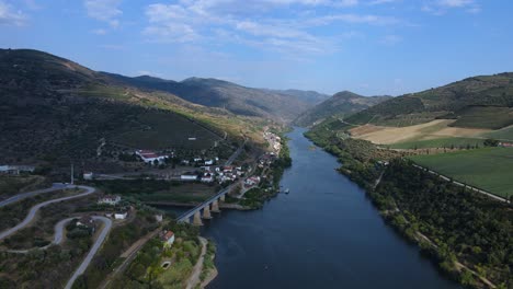 aerial view of tua river in the north of portugal