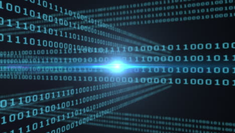 animación del procesamiento de datos y codificación binaria sobre fondo azul