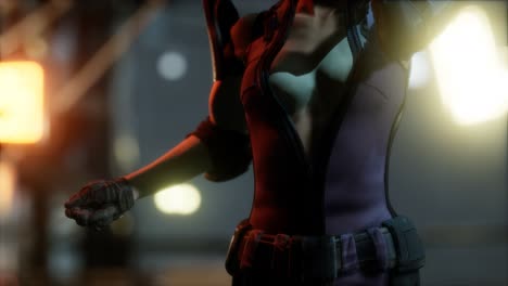 futuro concepto de mujer cyberpunk con luces de neón de la ciudad