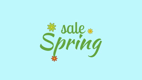 spring sale with colorful flowers on blue gradient