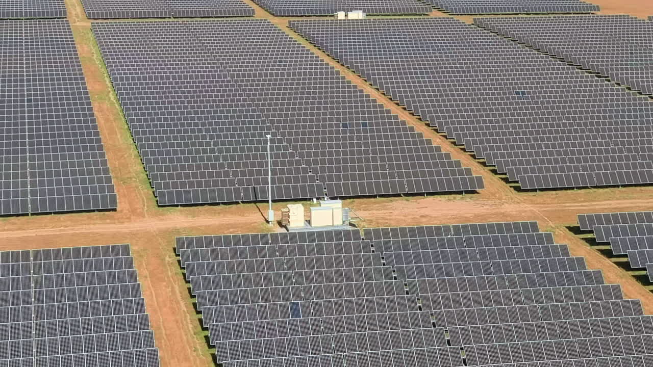 Huge solar power farm - aerial parallax
