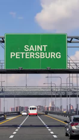 highway sign for saint petersburg with airplane in sky