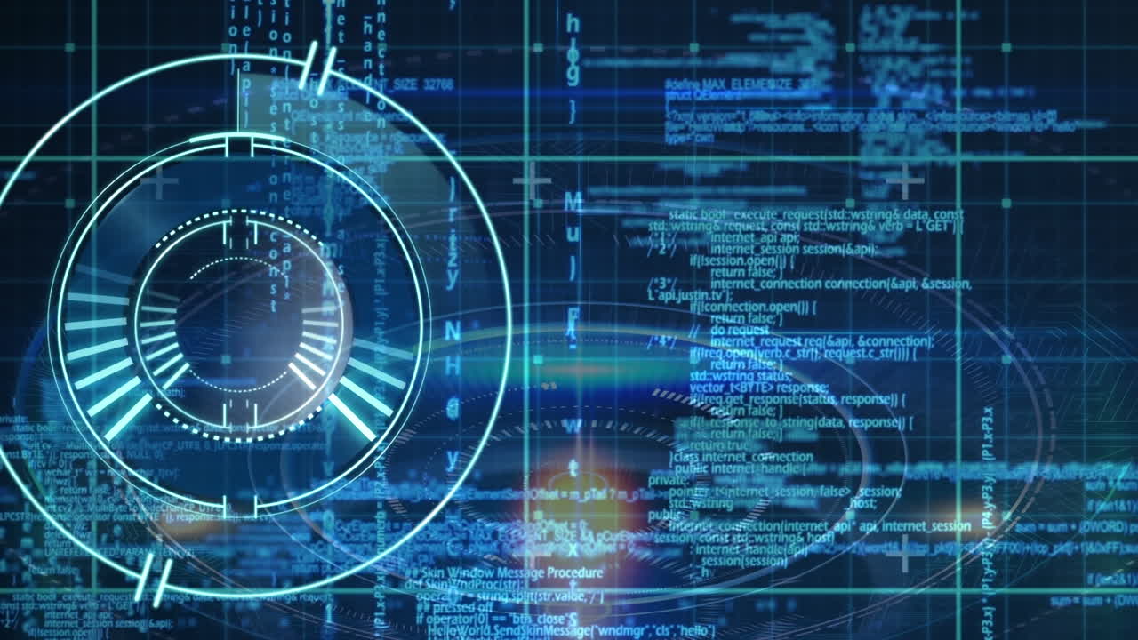 animación del escaneo del alcance y el procesamiento de datos en pantalla sobre cuadrícula