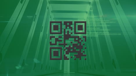 qr code scanner against data processing over empty server room