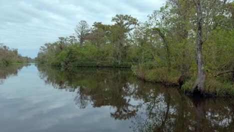 4K-cinematic-footage-of-Swamplands-outside-New-Orleans,-in-Louisiana,-USA