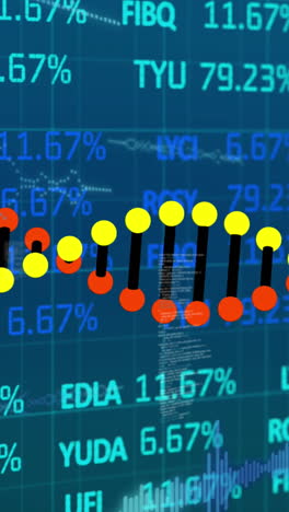 animación de la cadena de adn y procesamiento de datos en fondo azul