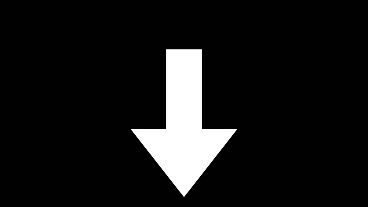 Large simple white arrow points downward against black background. Smooth repeated vertical movement creates dynamic motion graphic effect. For direction indicators and animated graphics