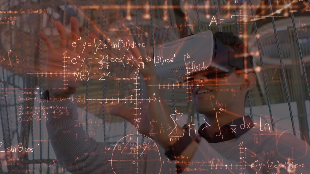 vr 헤드 ⁇ 을 사용하여 인간 위에 수학적 공식의 애니메이션