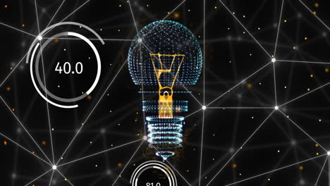 animation of network of connections and light bulb over black background