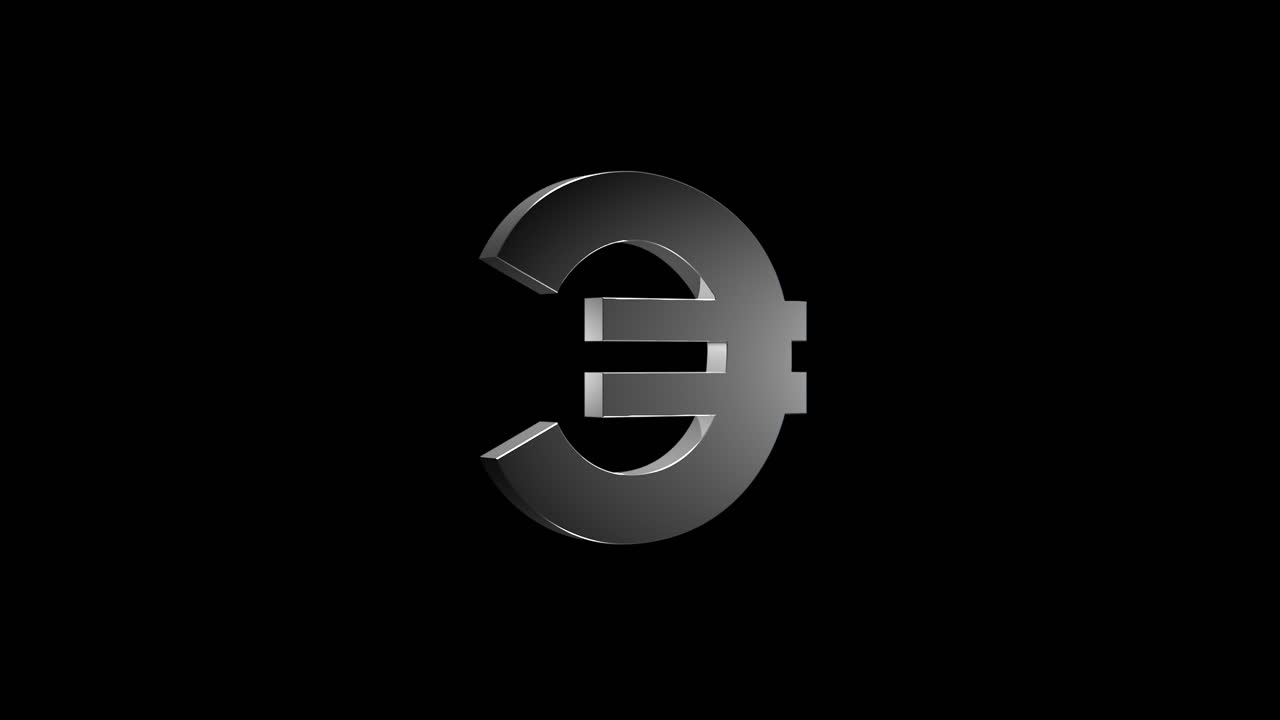3D model with alpha channel of the EURO symbol reflecting a candlestick chart and flag, ideal for video presentations or financial business use in Forex trading and currency exchange