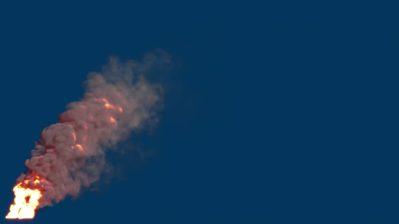 fuego ardiente y contaminación del aire en fondo azul, aislado - video de bucle