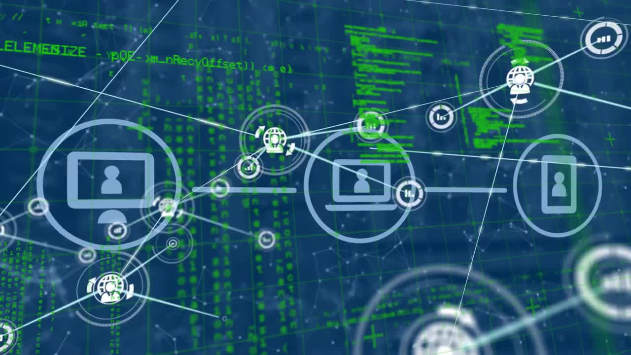 Animation af forbindelsesnetværk med ikoner over databehandling