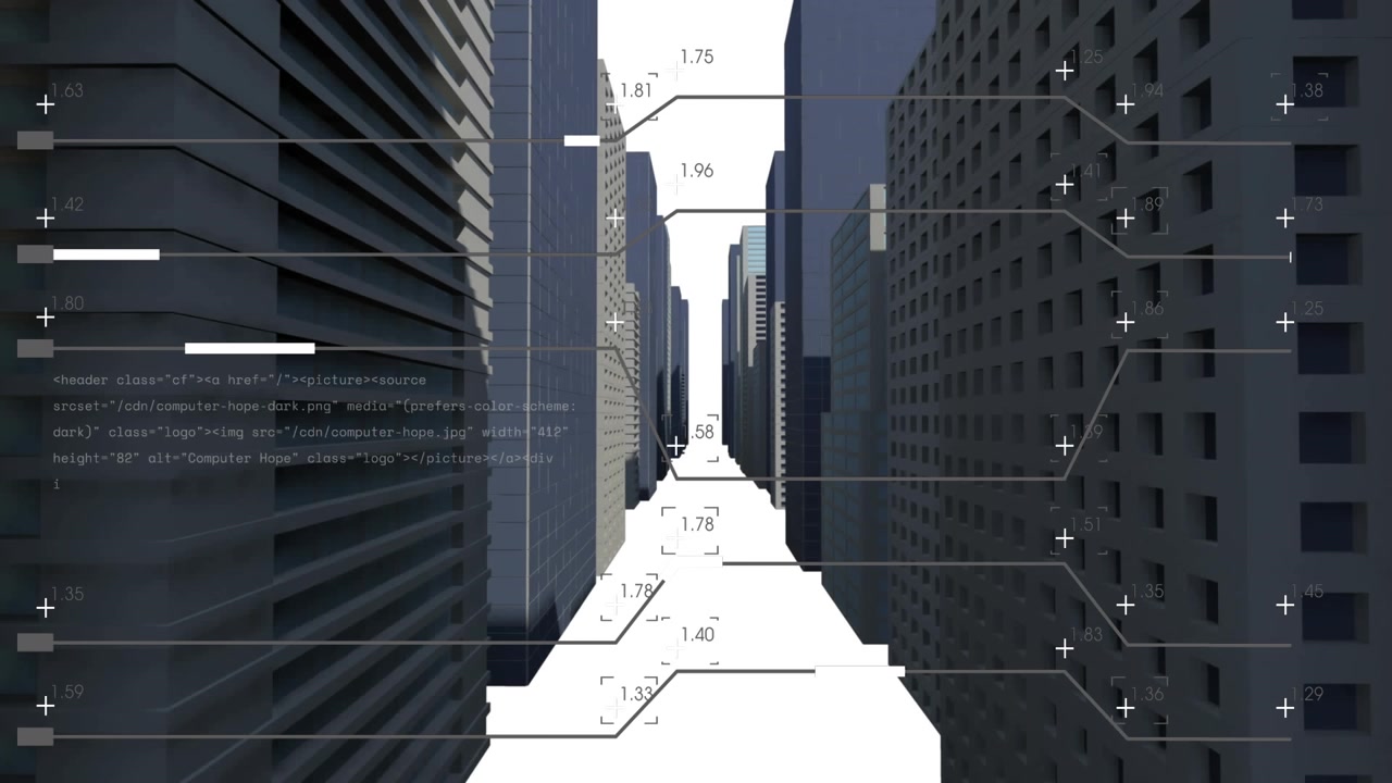 Animation of data processing over digital city