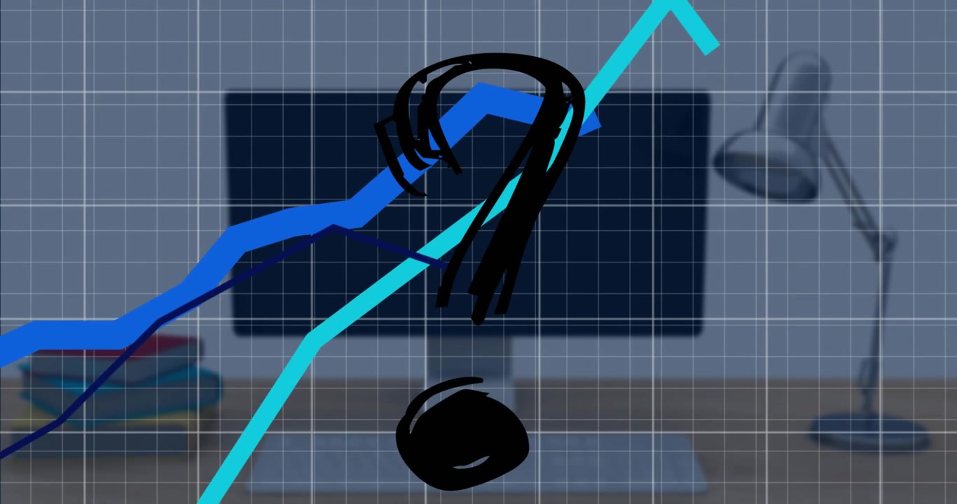 Digital animation depicts data flow and global computing, ending with a question mark.