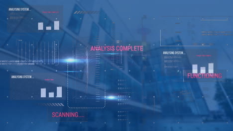 Animation of data processing over cityscape