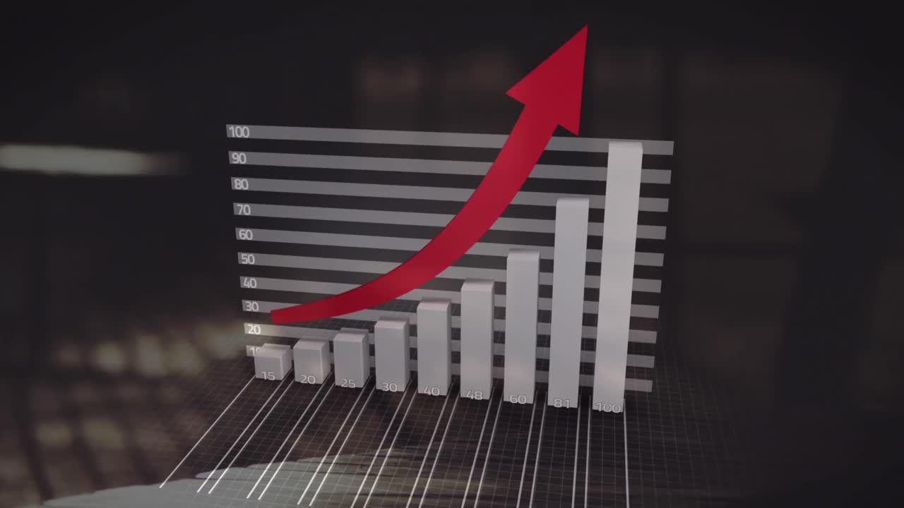 gráfico moviéndose con una flecha roja apuntando hacia arriba 4k