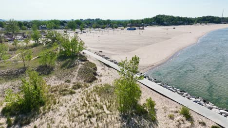 the stone walkway to the lighthouse from the air