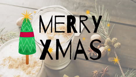 animación de felicitaciones navideñas texto sobre leche y decoraciones navideñas