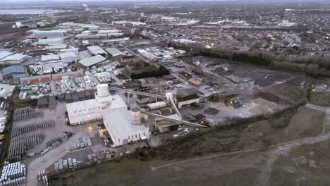 aerial view overlooking uk industrial waterfront refinery factory