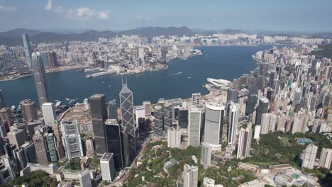 hong kong, centro, distrito financiero punto de vista de avión no tripulado