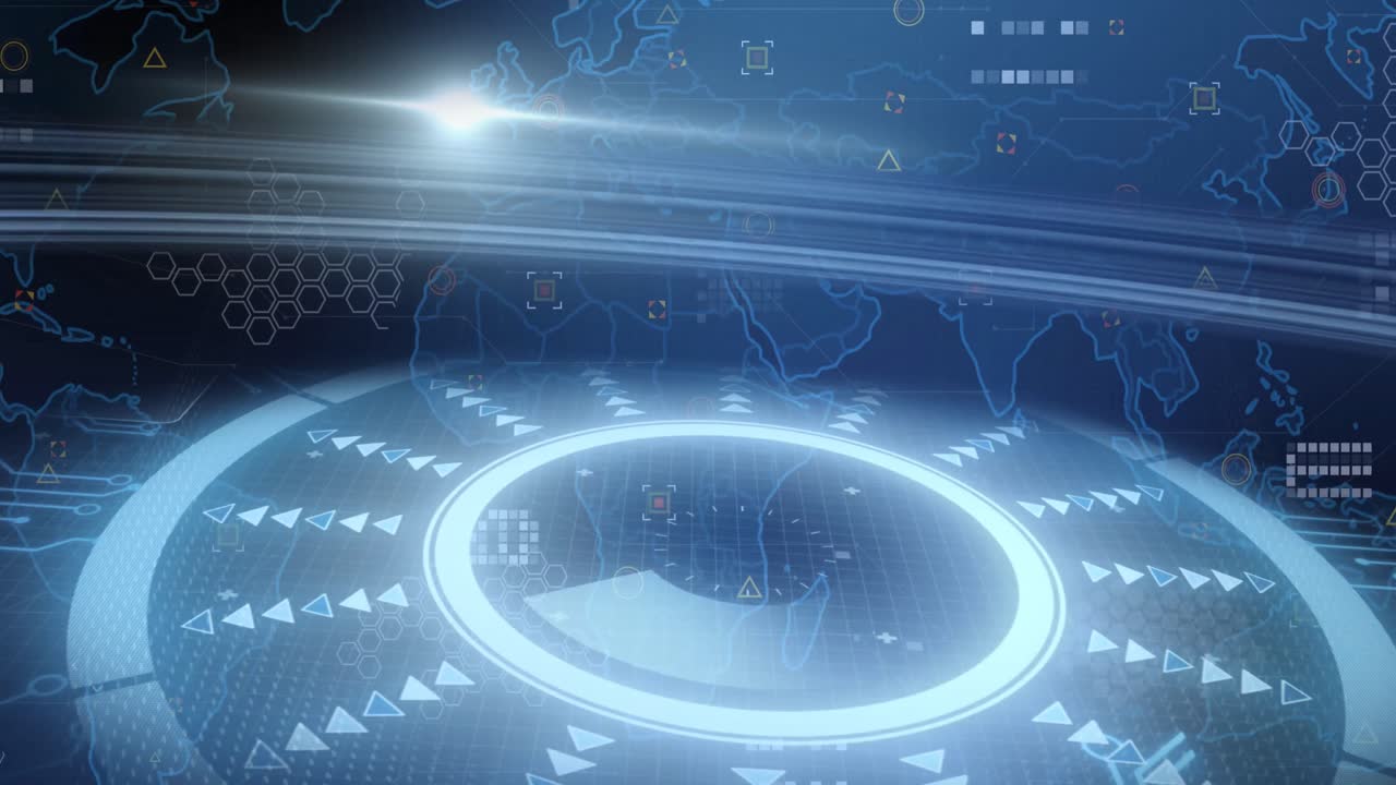 세계 지도에 대한 컴퓨팅 데이터 처리의 애니메이션