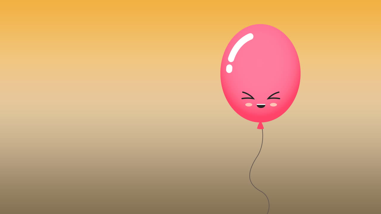 Animazione di un palloncino rosa con volto e spazio per il testo su sfondo arancione