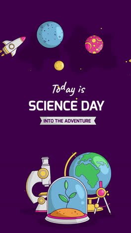 cartel del día de la ciencia con elementos espaciales y científicos